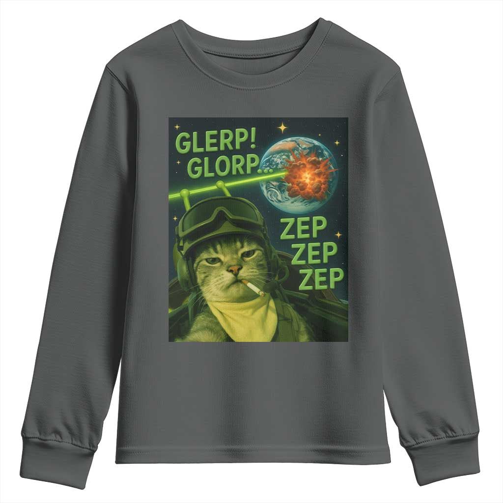 Funny UFO Alien Cat Selfie Youth Sweatshirt Retro Space Sci-Fi Cat Pilot - Wonder Print Shop