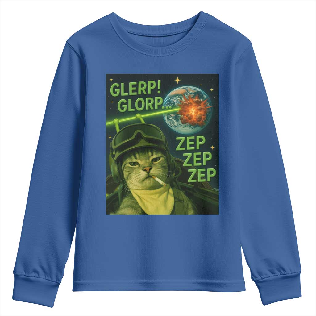 Funny UFO Alien Cat Selfie Youth Sweatshirt Retro Space Sci-Fi Cat Pilot - Wonder Print Shop