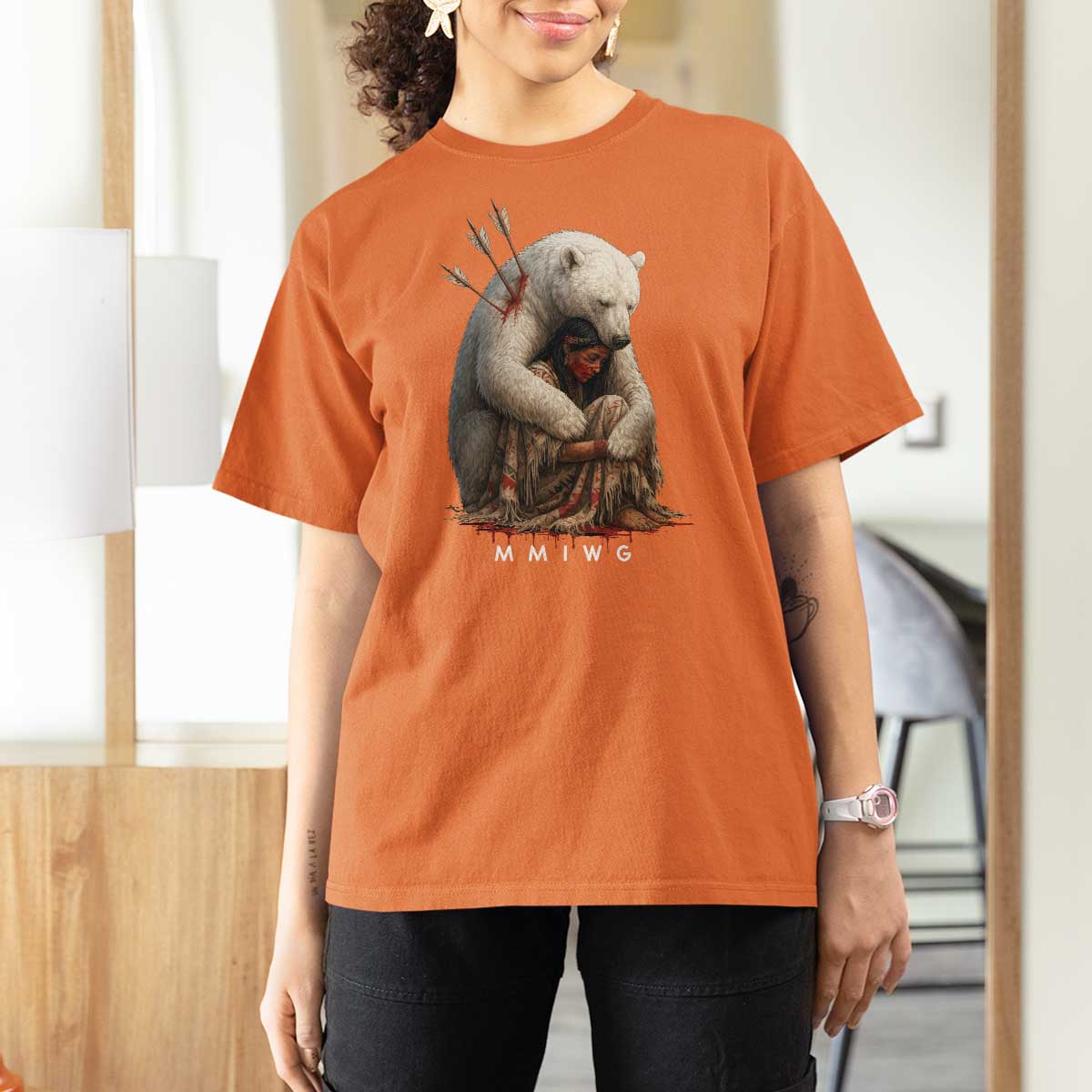 MMIW Native American T Shirt For Women Spirit Bear Protecting Indigenous Woman MMIWG - Wonder Print Shop