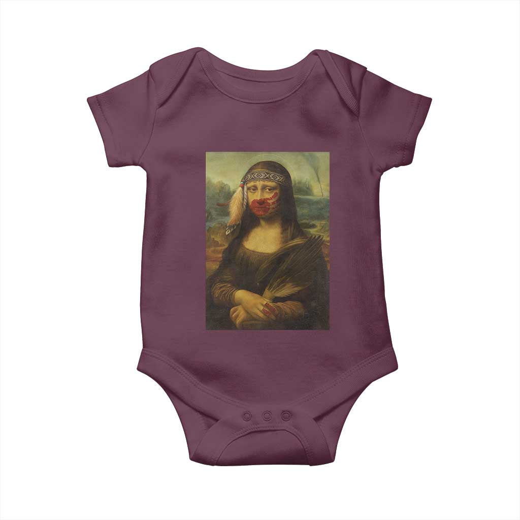 MMIW Awareness Baby Onesie Mona Lisa Red Handprint Indigenous Woman Stop Stolen Sisters