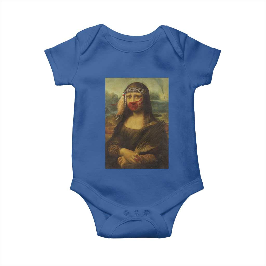 MMIW Awareness Baby Onesie Mona Lisa Red Handprint Indigenous Woman Stop Stolen Sisters