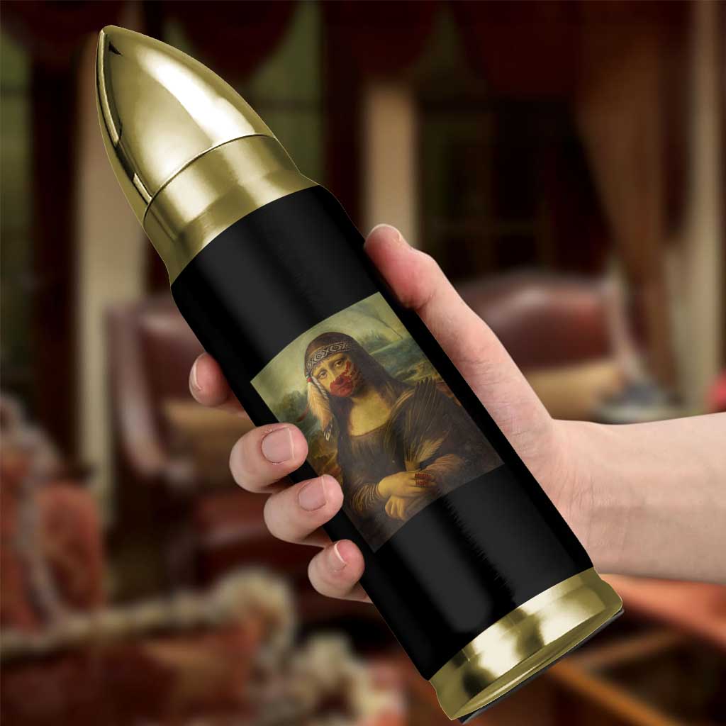 MMIW Awareness Bullet Tumbler Mona Lisa Red Handprint Indigenous Woman Stop Stolen Sisters