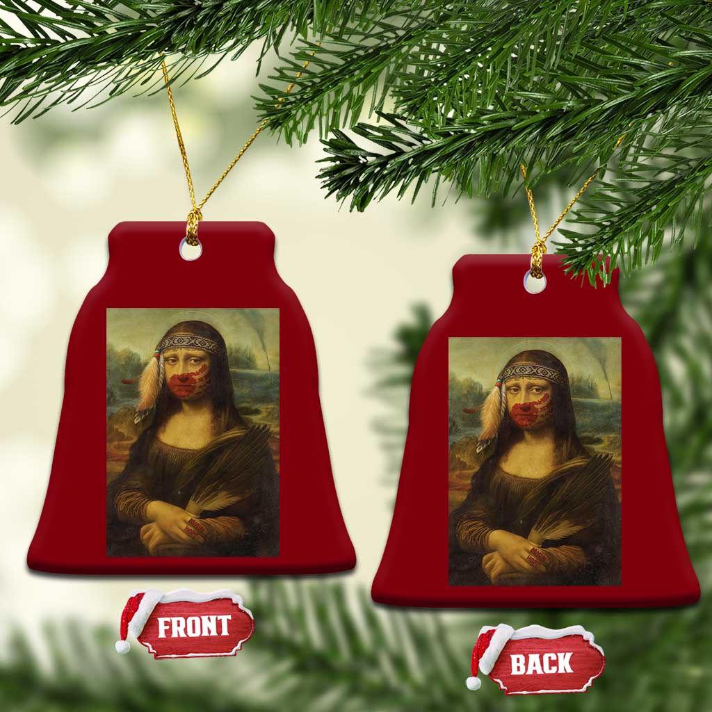 MMIW Awareness Ceramic Ornament Mona Lisa Red Handprint Indigenous Woman Stop Stolen Sisters