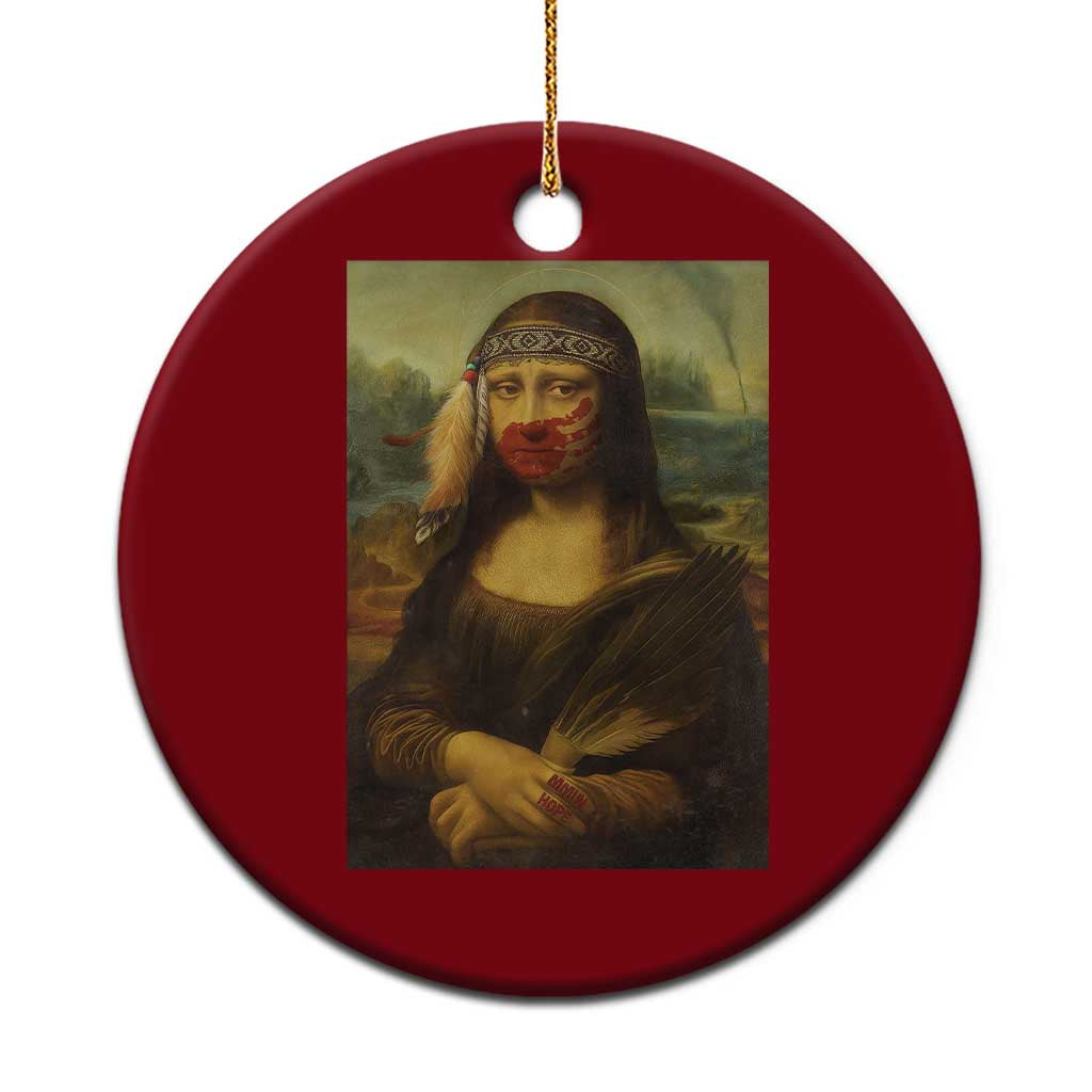 MMIW Awareness Ceramic Ornament Mona Lisa Red Handprint Indigenous Woman Stop Stolen Sisters