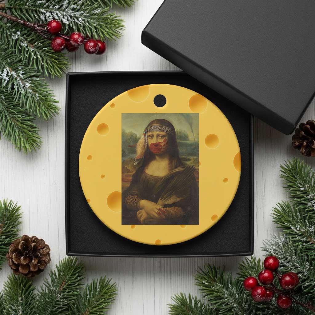 MMIW Awareness Ceramic Ornament Mona Lisa Red Handprint Indigenous Woman Stop Stolen Sisters