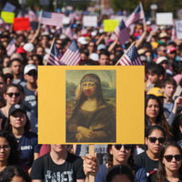 MMIW Awareness Protest Sign Mona Lisa Red Handprint Indigenous Woman Stop Stolen Sisters