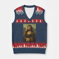MMIW Awareness V-Neck Knit Sweater Vest Mona Lisa Red Handprint Indigenous Woman Stop Stolen Sisters