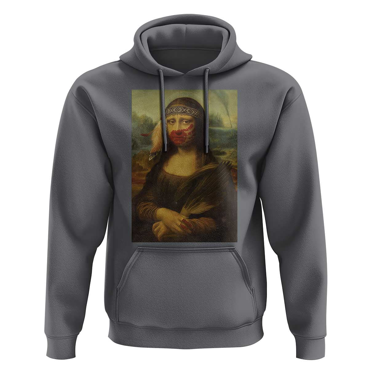 MMIW Awareness Hoodie Mona Lisa Red Handprint Indigenous Woman Stop Stolen Sisters