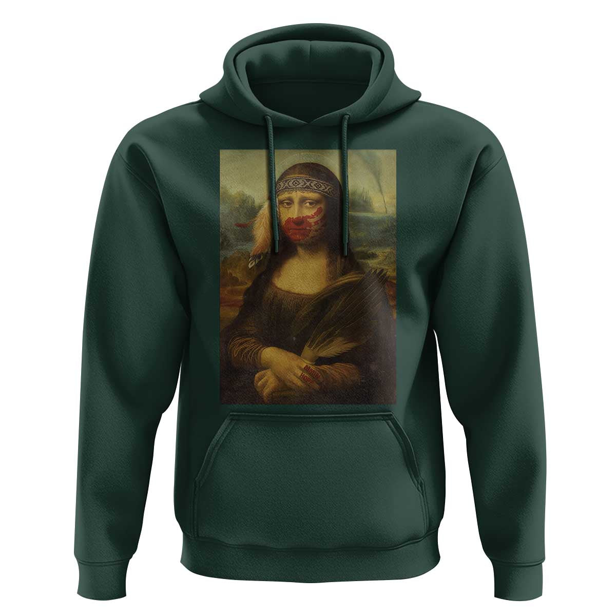 MMIW Awareness Hoodie Mona Lisa Red Handprint Indigenous Woman Stop Stolen Sisters
