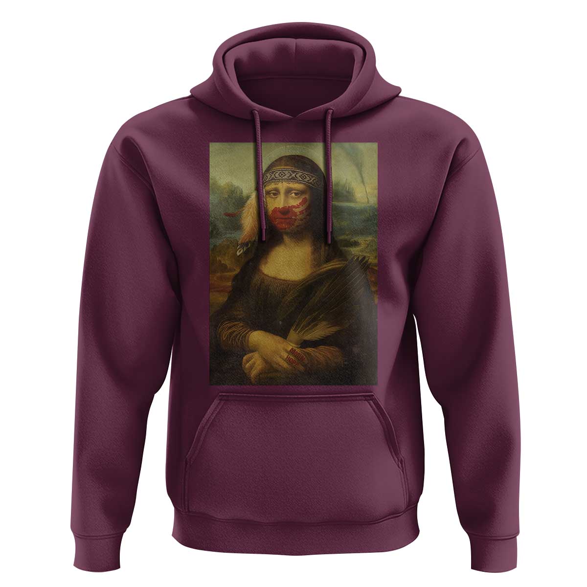 MMIW Awareness Hoodie Mona Lisa Red Handprint Indigenous Woman Stop Stolen Sisters