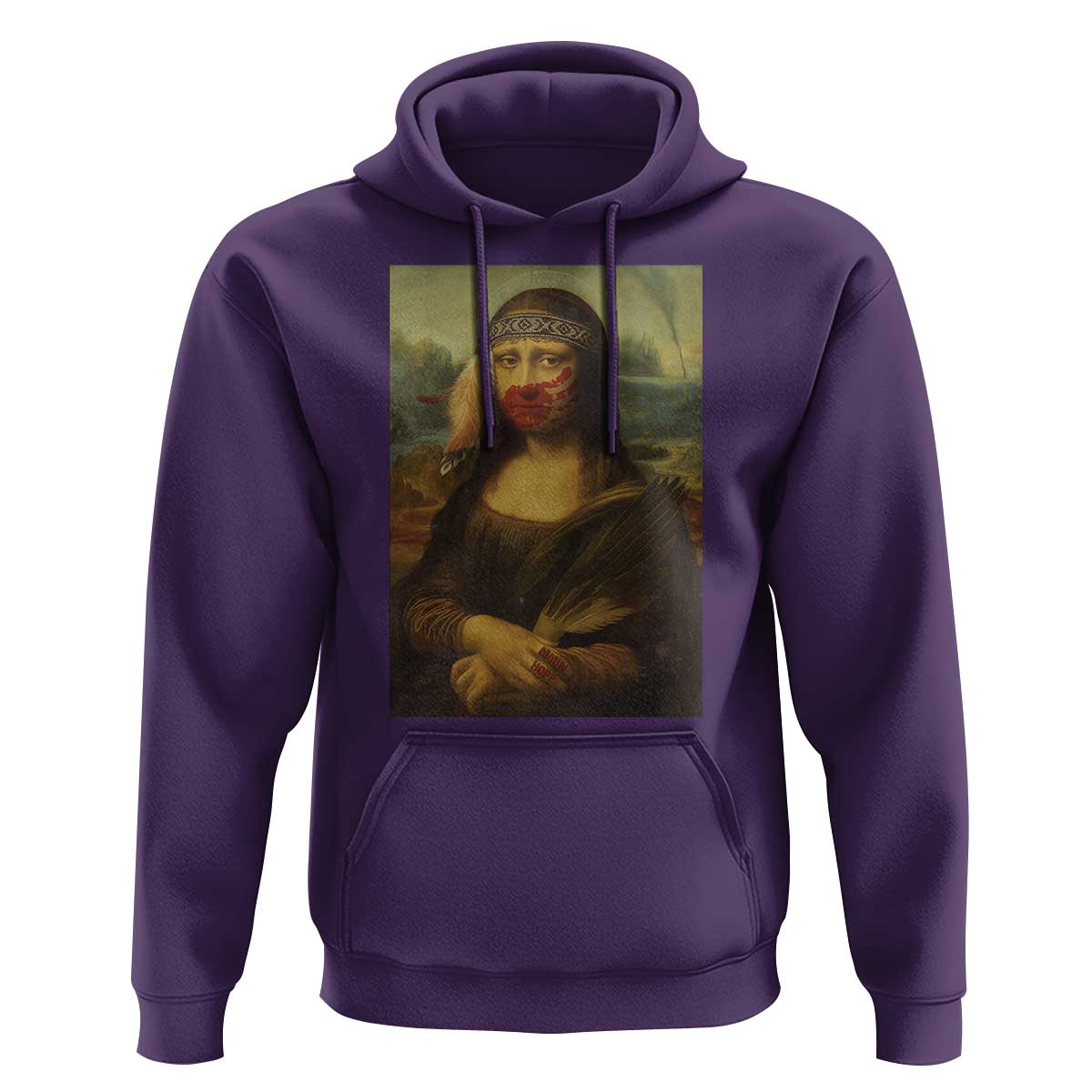 MMIW Awareness Hoodie Mona Lisa Red Handprint Indigenous Woman Stop Stolen Sisters