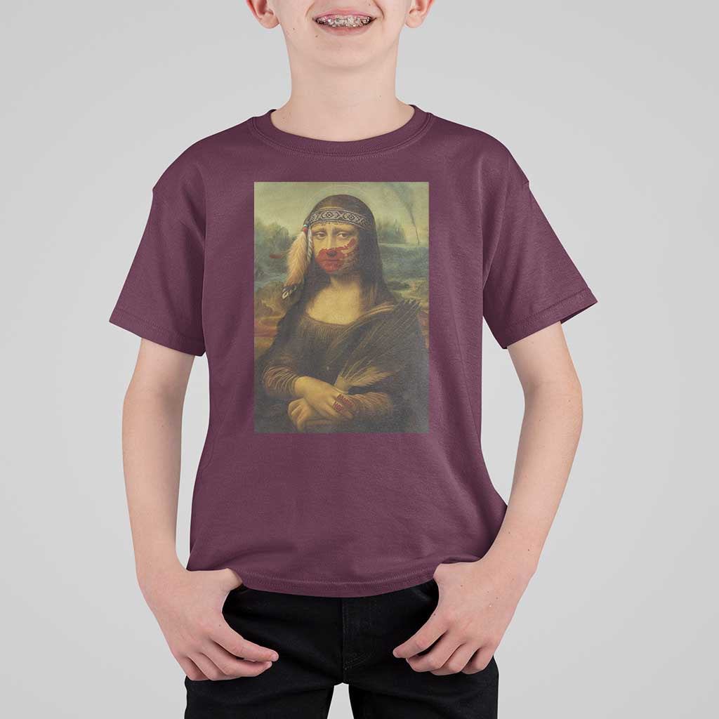 MMIW Awareness T Shirt For Kid Mona Lisa Red Handprint Indigenous Woman Stop Stolen Sisters