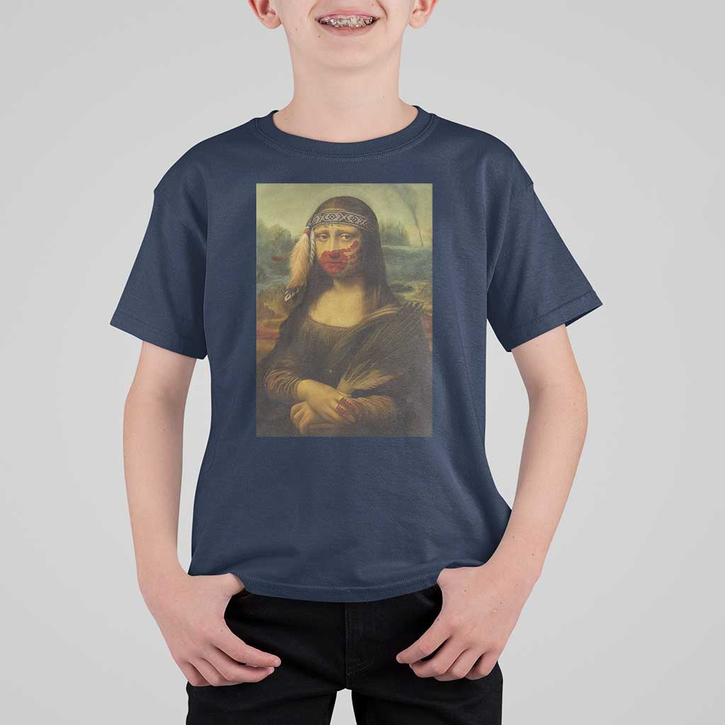 MMIW Awareness T Shirt For Kid Mona Lisa Red Handprint Indigenous Woman Stop Stolen Sisters
