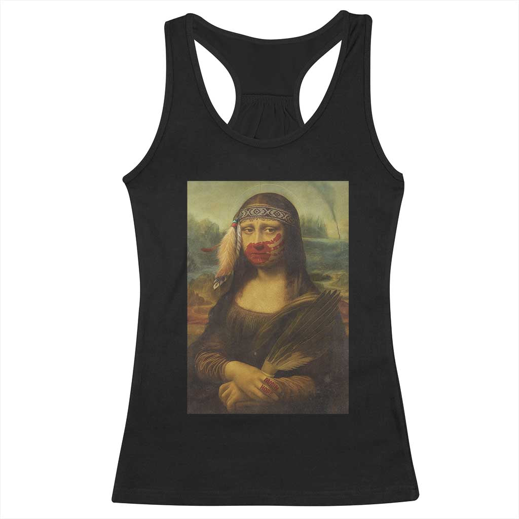 MMIW Awareness Racerback Tank Top Mona Lisa Red Handprint Indigenous Woman Stop Stolen Sisters