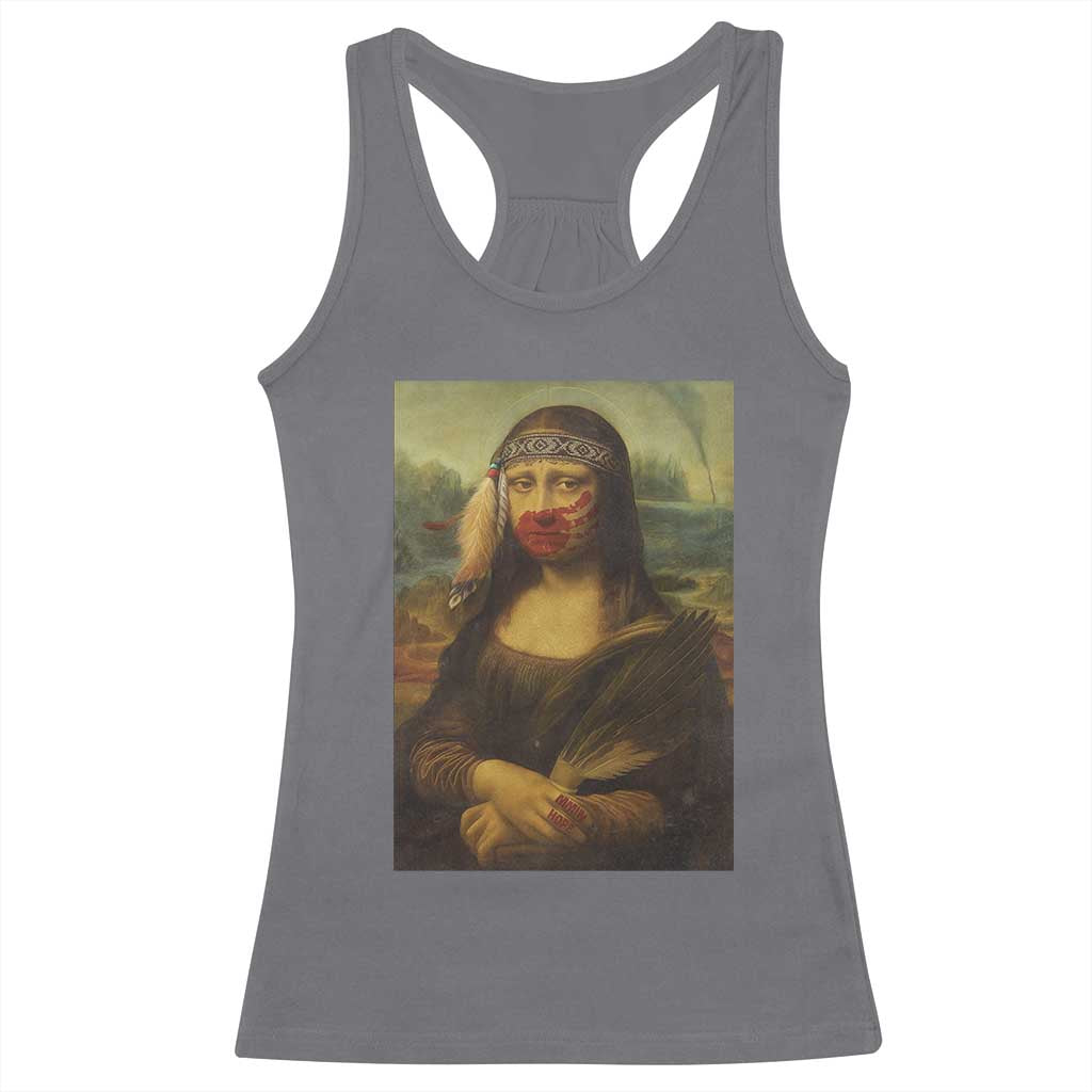 MMIW Awareness Racerback Tank Top Mona Lisa Red Handprint Indigenous Woman Stop Stolen Sisters
