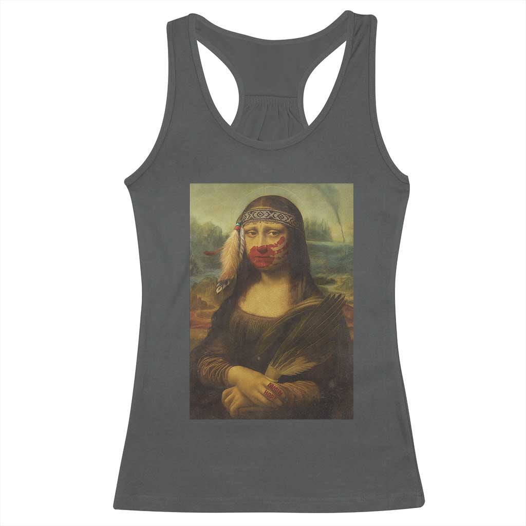 MMIW Awareness Racerback Tank Top Mona Lisa Red Handprint Indigenous Woman Stop Stolen Sisters