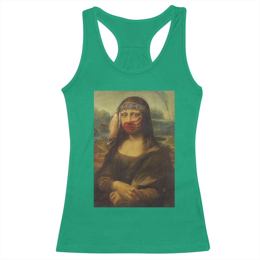 MMIW Awareness Racerback Tank Top Mona Lisa Red Handprint Indigenous Woman Stop Stolen Sisters