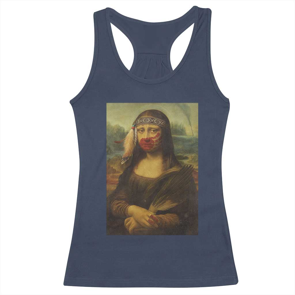 MMIW Awareness Racerback Tank Top Mona Lisa Red Handprint Indigenous Woman Stop Stolen Sisters