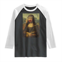 MMIW Awareness Raglan Shirt Mona Lisa Red Handprint Indigenous Woman Stop Stolen Sisters