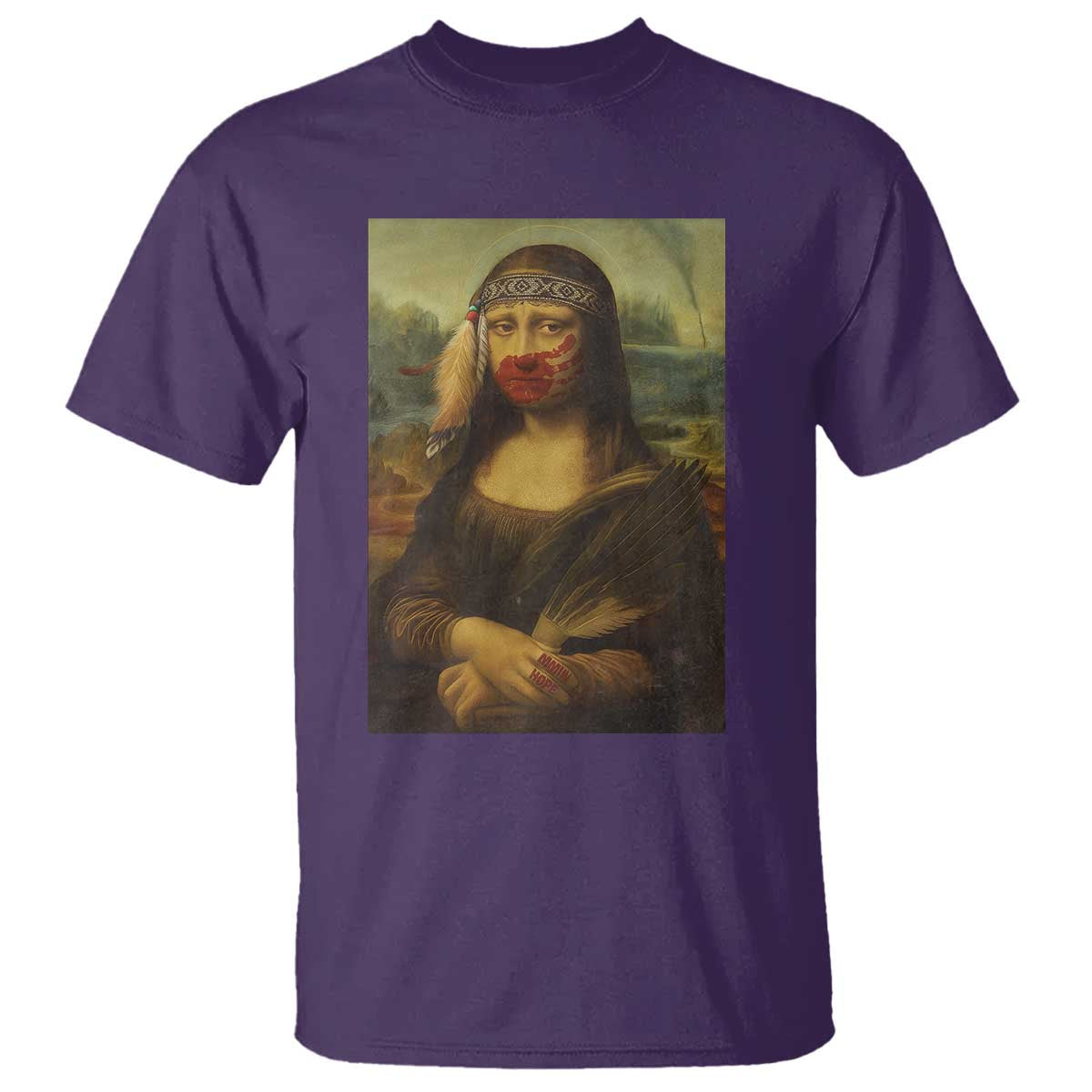 MMIW Awareness T Shirt Mona Lisa Red Handprint Indigenous Woman Stop Stolen Sisters