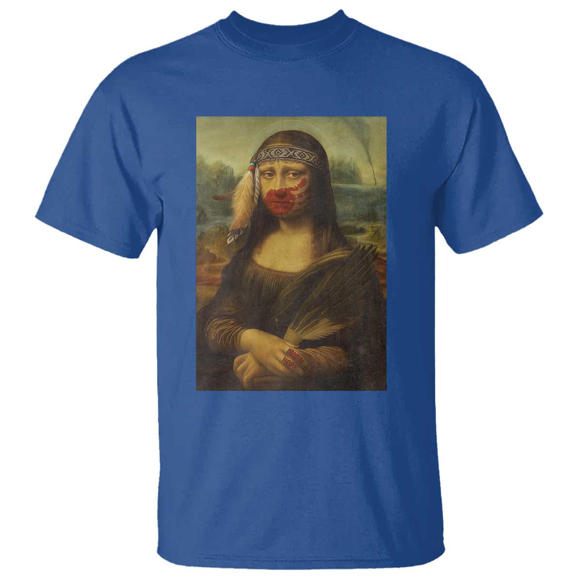 MMIW Awareness T Shirt Mona Lisa Red Handprint Indigenous Woman Stop Stolen Sisters