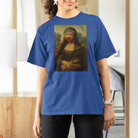 MMIW Awareness T Shirt For Women Mona Lisa Red Handprint Indigenous Woman Stop Stolen Sisters