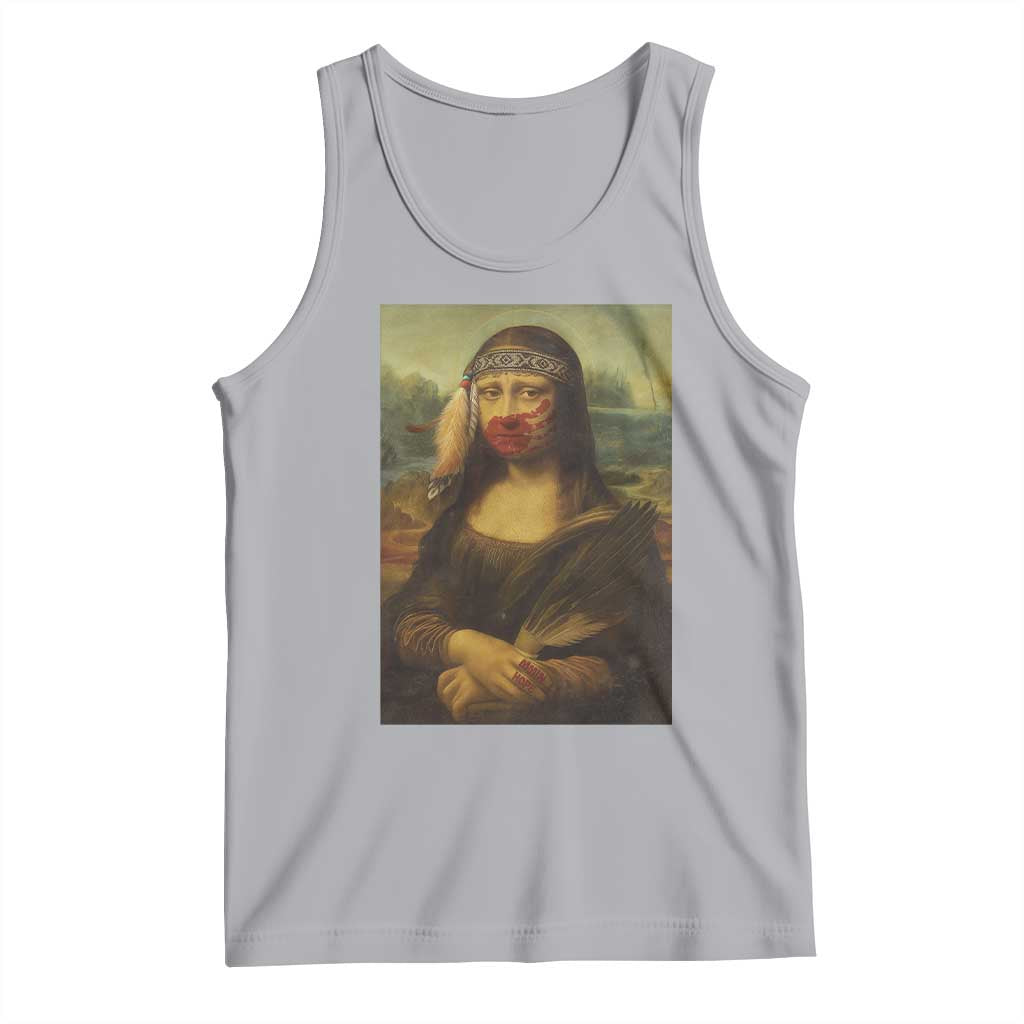 MMIW Awareness Tank Top Mona Lisa Red Handprint Indigenous Woman Stop Stolen Sisters