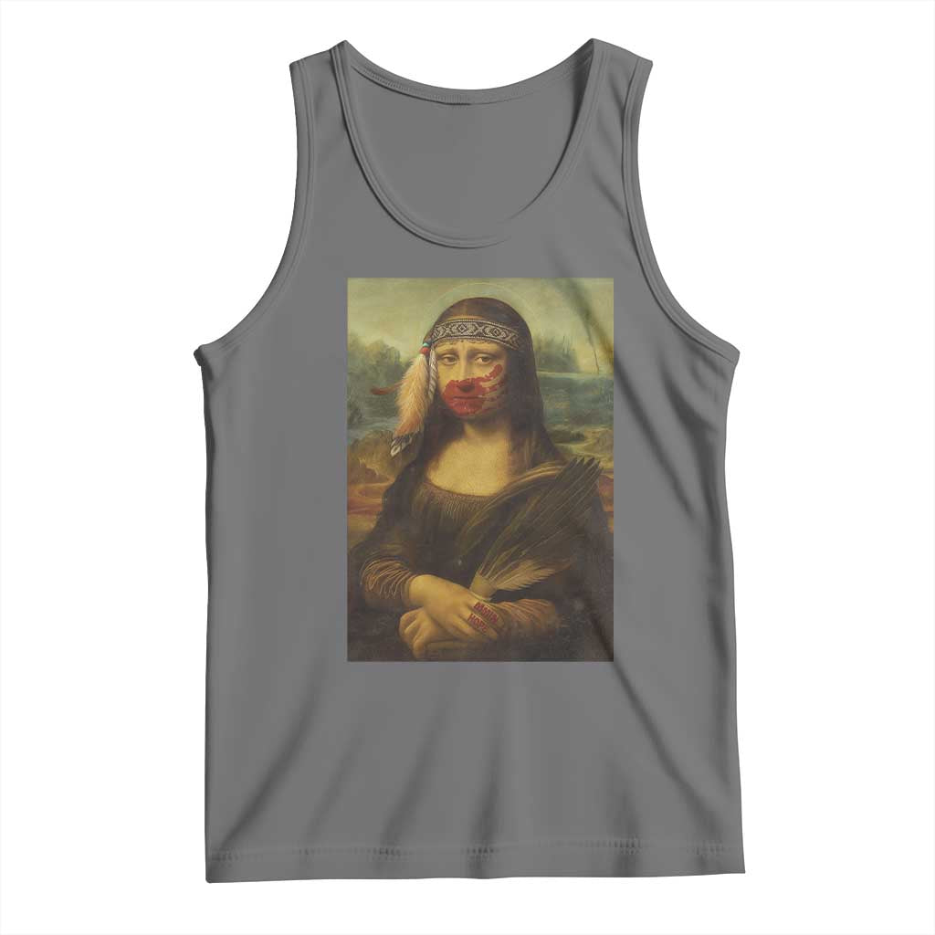 MMIW Awareness Tank Top Mona Lisa Red Handprint Indigenous Woman Stop Stolen Sisters
