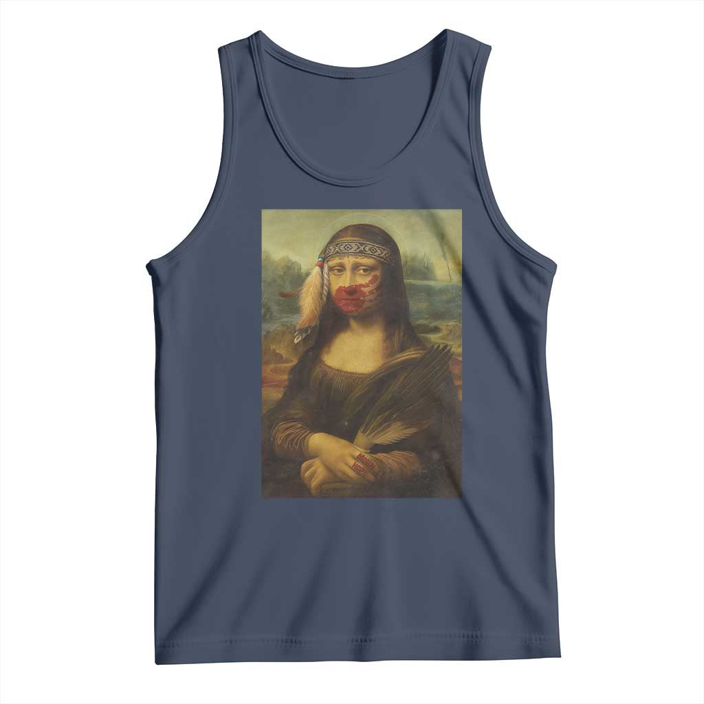 MMIW Awareness Tank Top Mona Lisa Red Handprint Indigenous Woman Stop Stolen Sisters