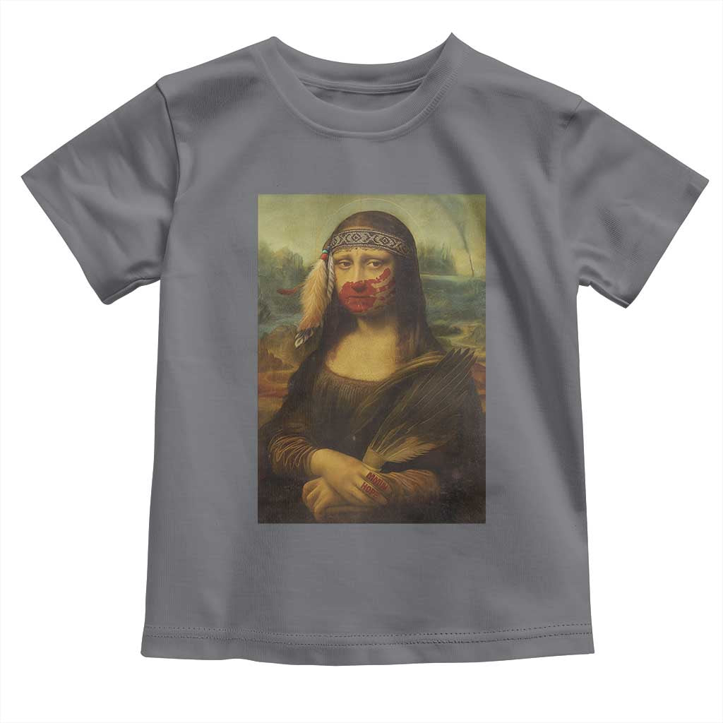 MMIW Awareness Toddler T Shirt Mona Lisa Red Handprint Indigenous Woman Stop Stolen Sisters