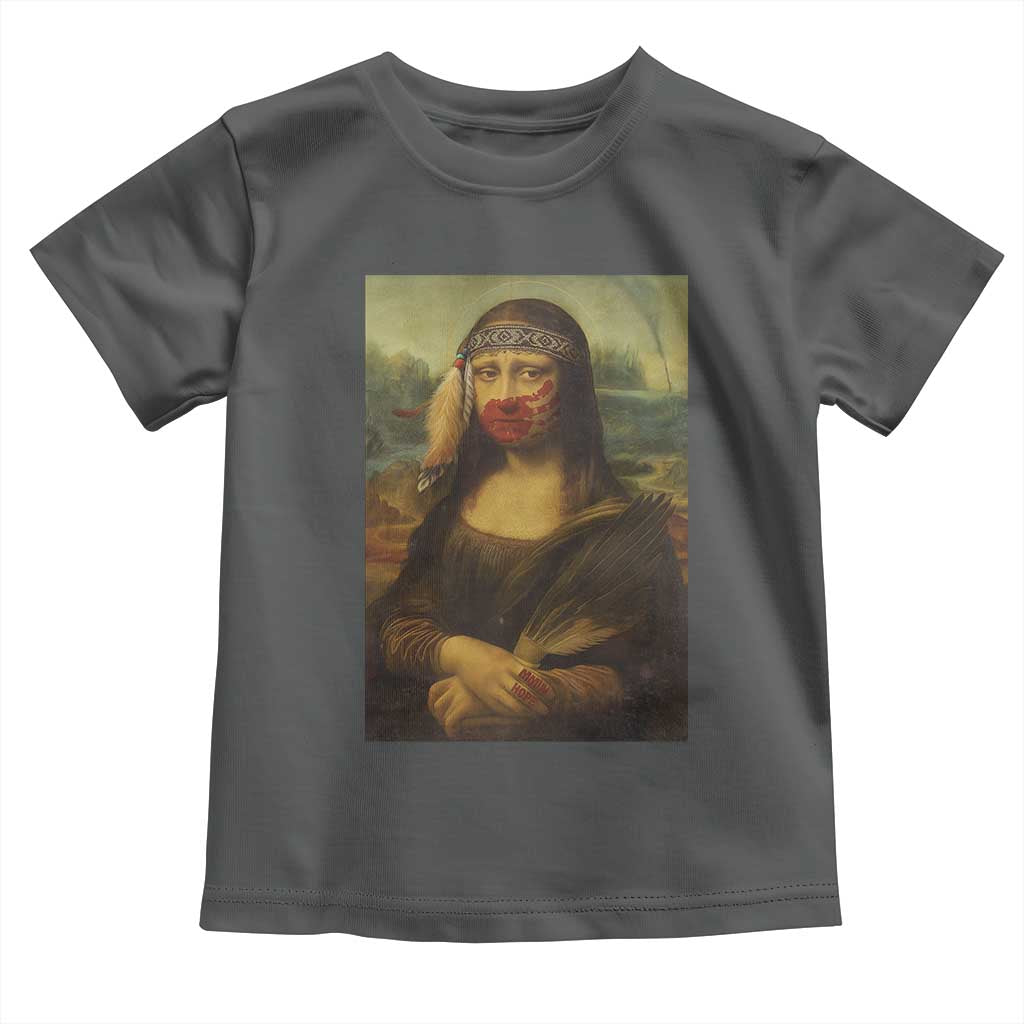 MMIW Awareness Toddler T Shirt Mona Lisa Red Handprint Indigenous Woman Stop Stolen Sisters