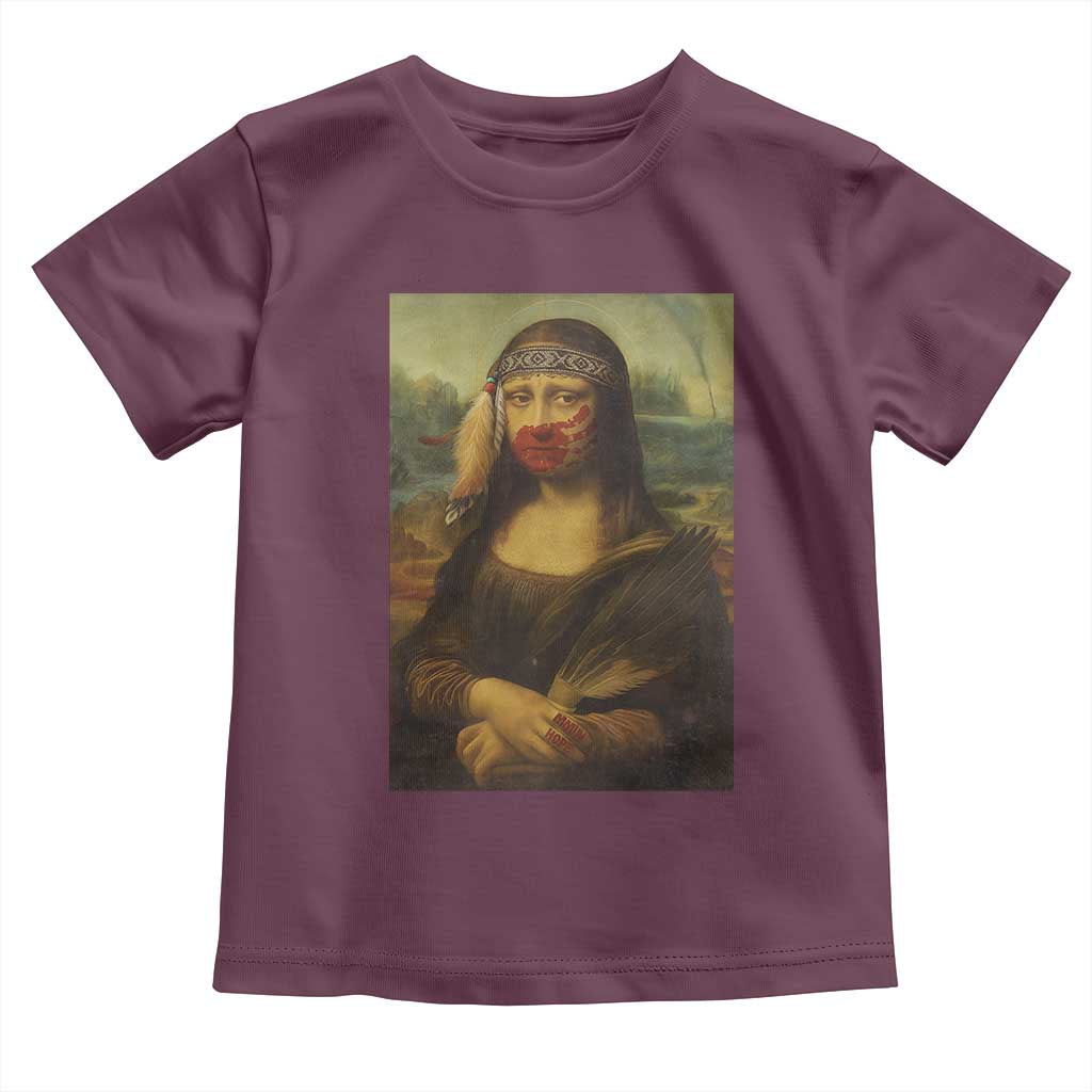 MMIW Awareness Toddler T Shirt Mona Lisa Red Handprint Indigenous Woman Stop Stolen Sisters