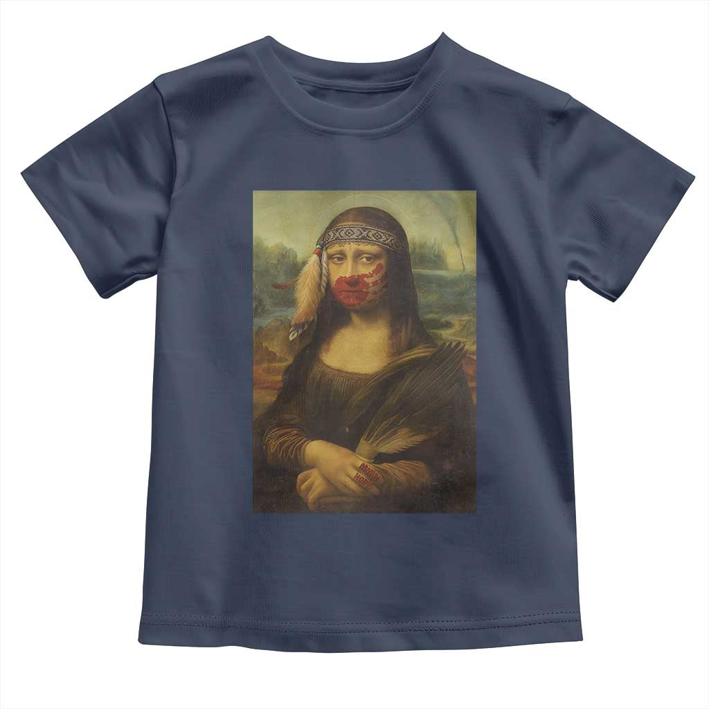 MMIW Awareness Toddler T Shirt Mona Lisa Red Handprint Indigenous Woman Stop Stolen Sisters