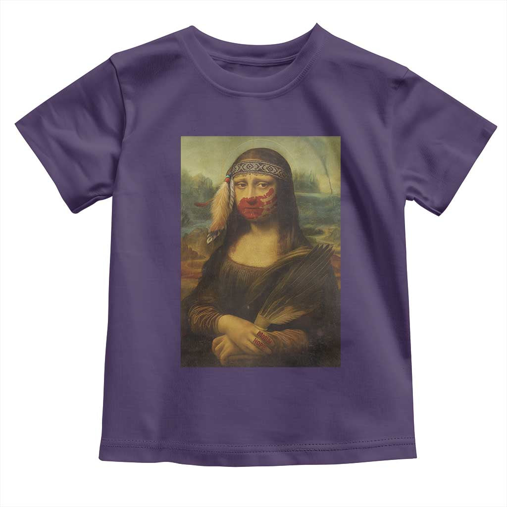 MMIW Awareness Toddler T Shirt Mona Lisa Red Handprint Indigenous Woman Stop Stolen Sisters