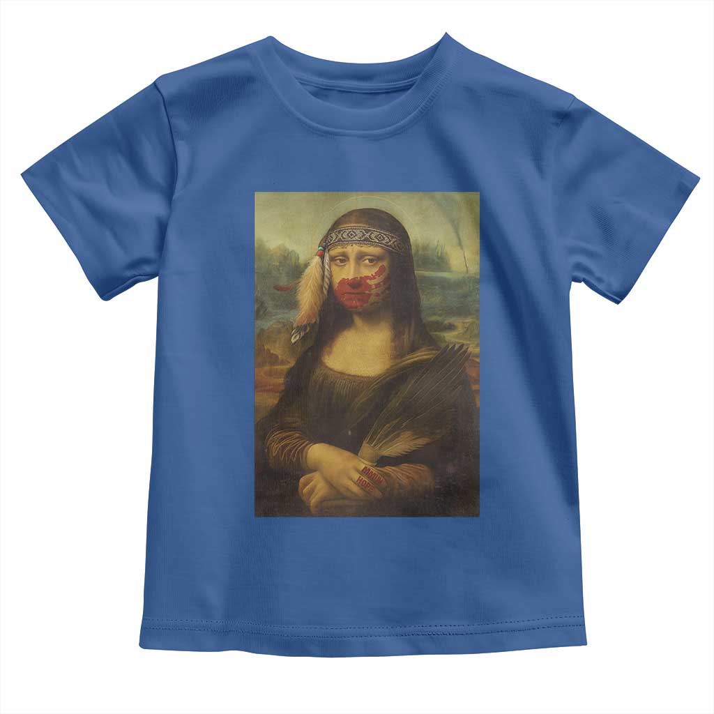 MMIW Awareness Toddler T Shirt Mona Lisa Red Handprint Indigenous Woman Stop Stolen Sisters