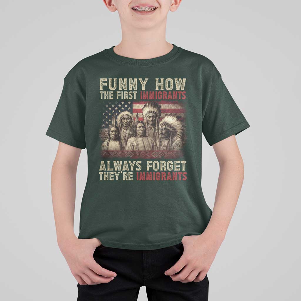 Native American T Shirt For Kid Funny The First Immigrants Always Forget - Wonder Print Shop