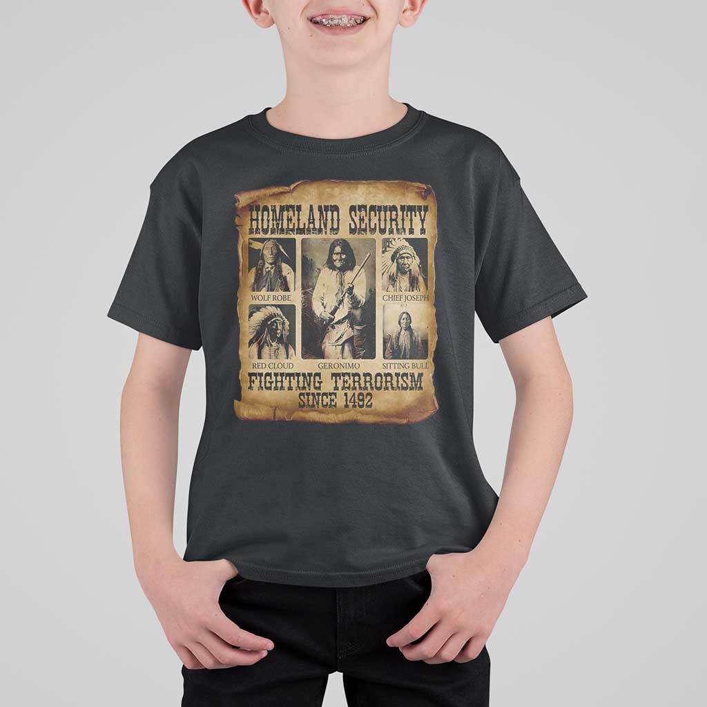 Vintage Native American T Shirt For Kid Homeland Security Fighting Terrorism Since 1492 - Wonder Print Shop