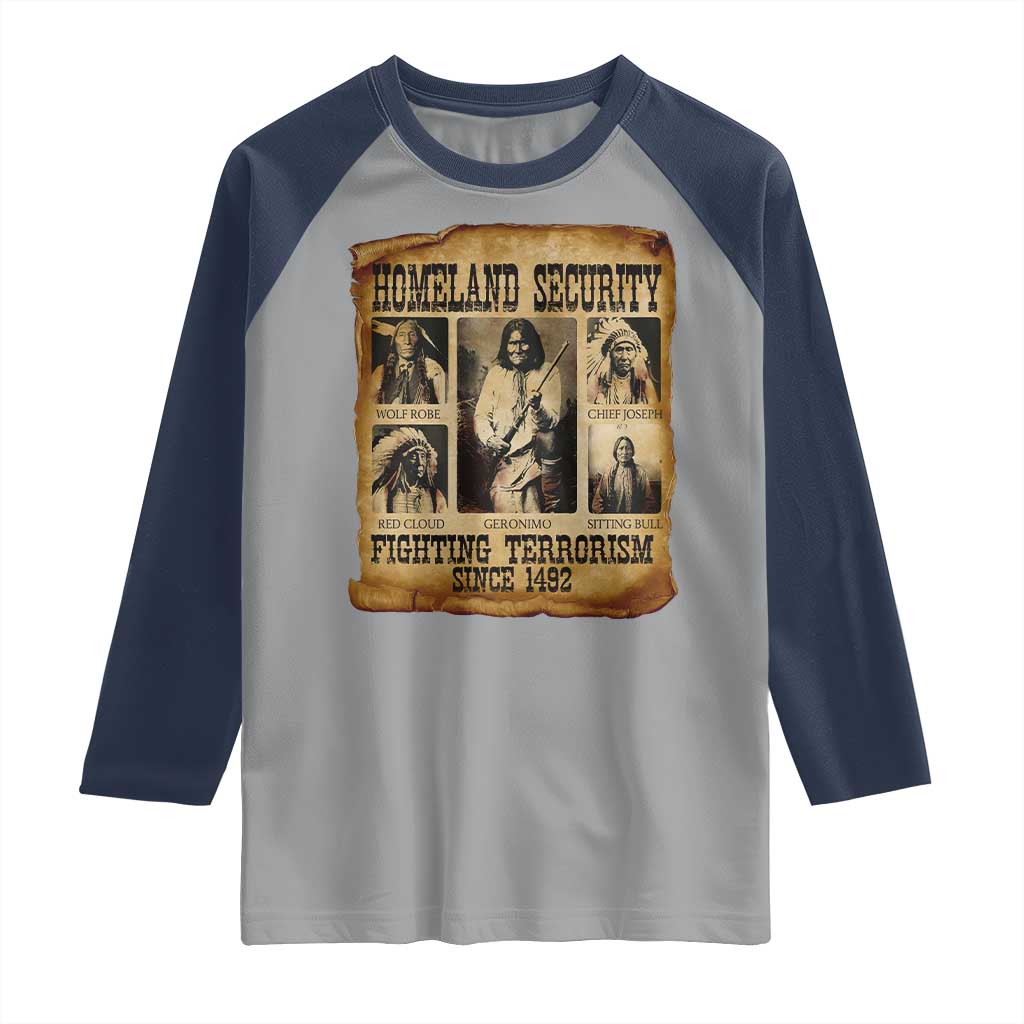 Vintage Native American Raglan Shirt Homeland Security Fighting Terrorism Since 1492 - Wonder Print Shop