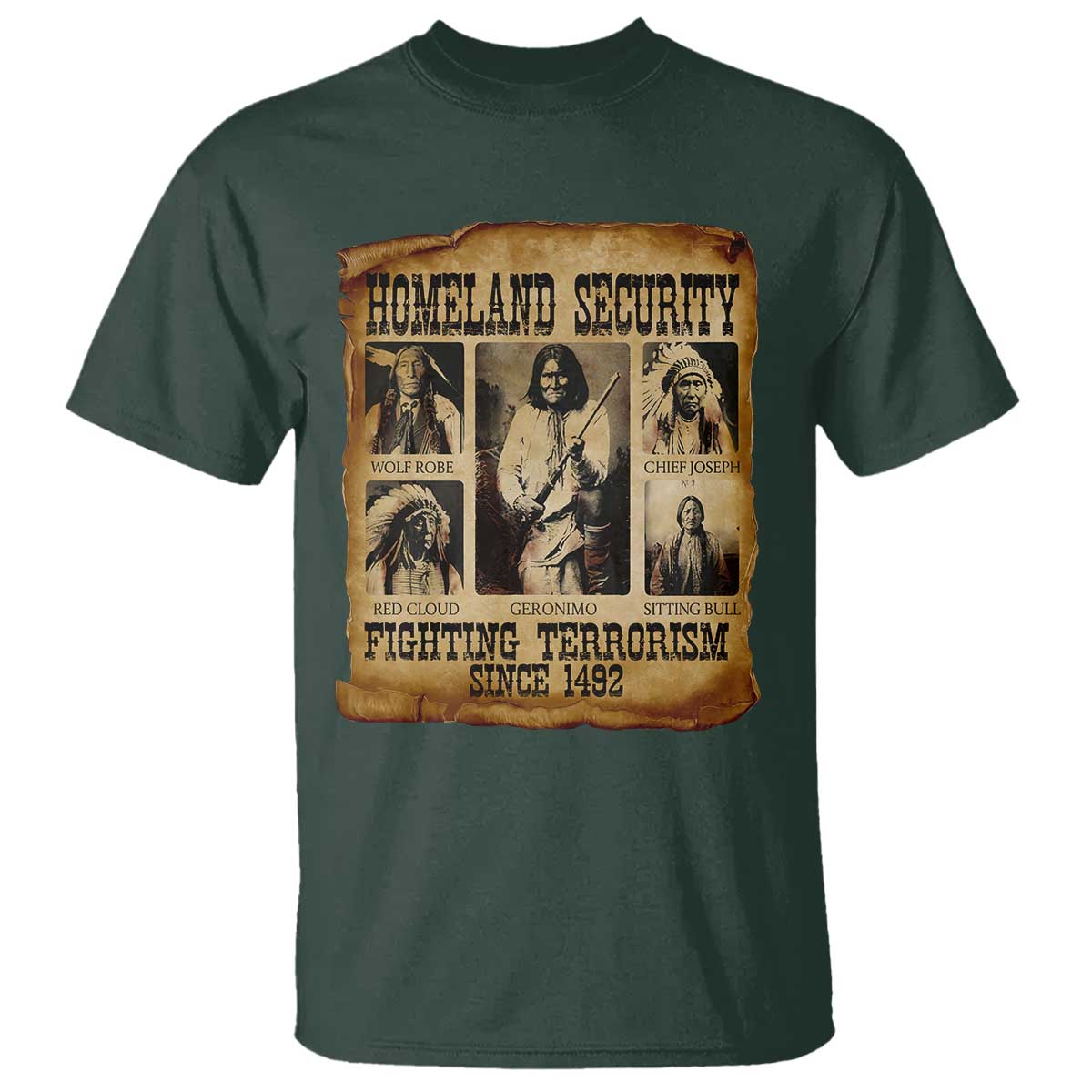 Vintage Native American T Shirt Homeland Security Fighting Terrorism Since 1492 - Wonder Print Shop