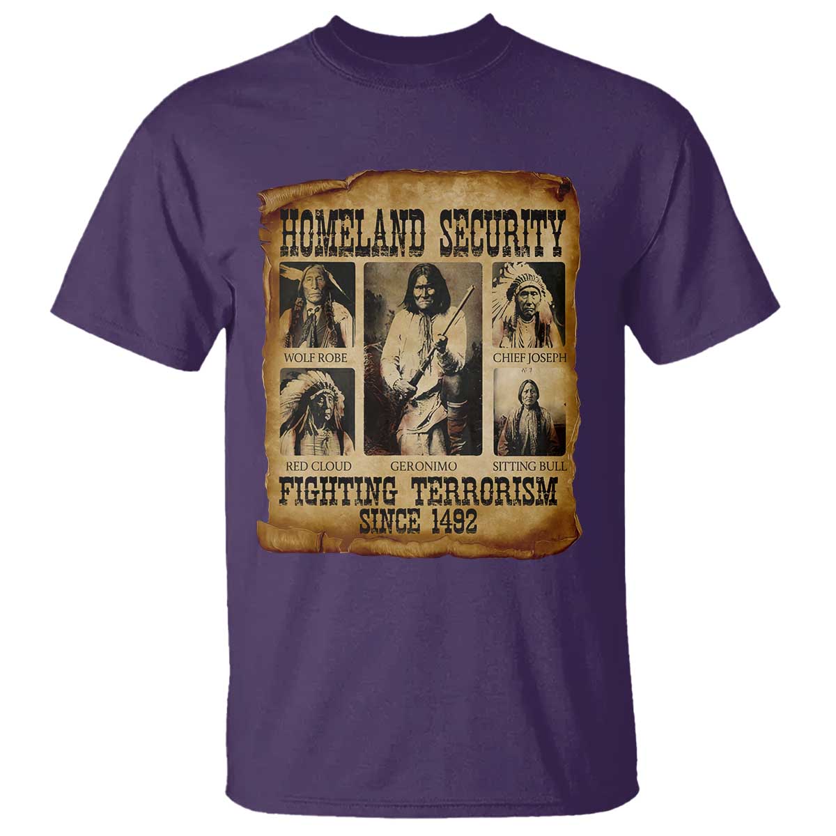 Vintage Native American T Shirt Homeland Security Fighting Terrorism Since 1492 - Wonder Print Shop