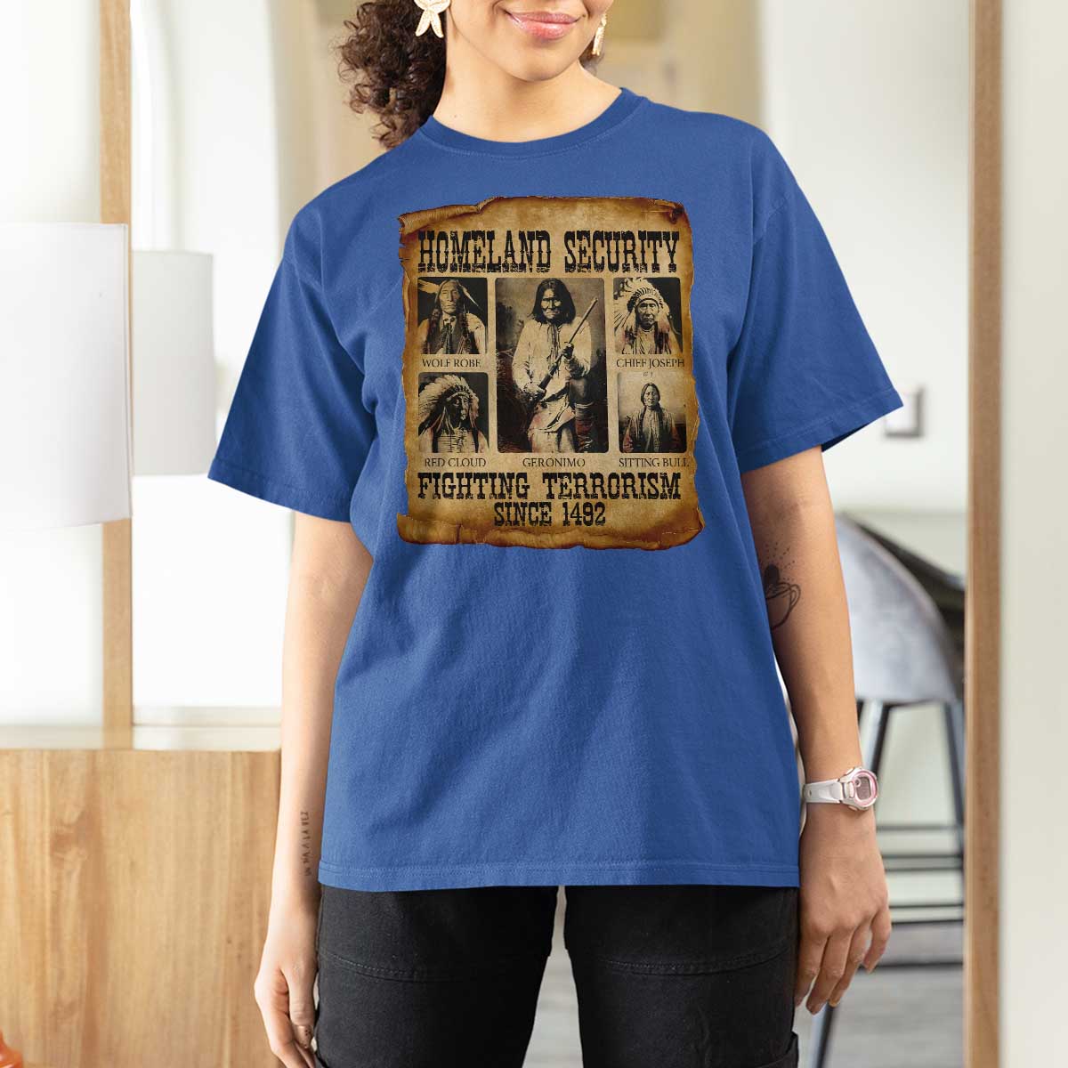 Vintage Native American T Shirt For Women Homeland Security Fighting Terrorism Since 1492 - Wonder Print Shop
