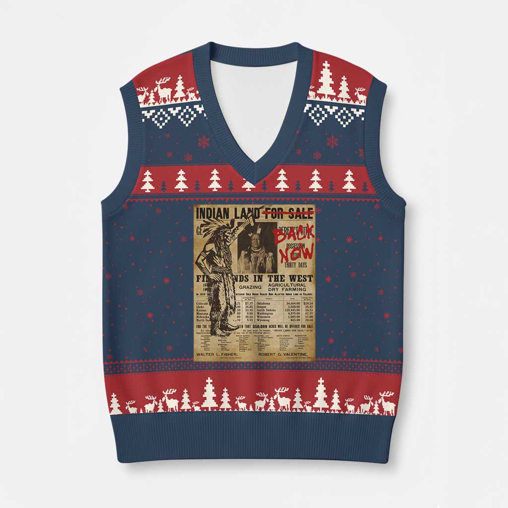 Native American V-Neck Knit Sweater Vest Indian Land For Back Now