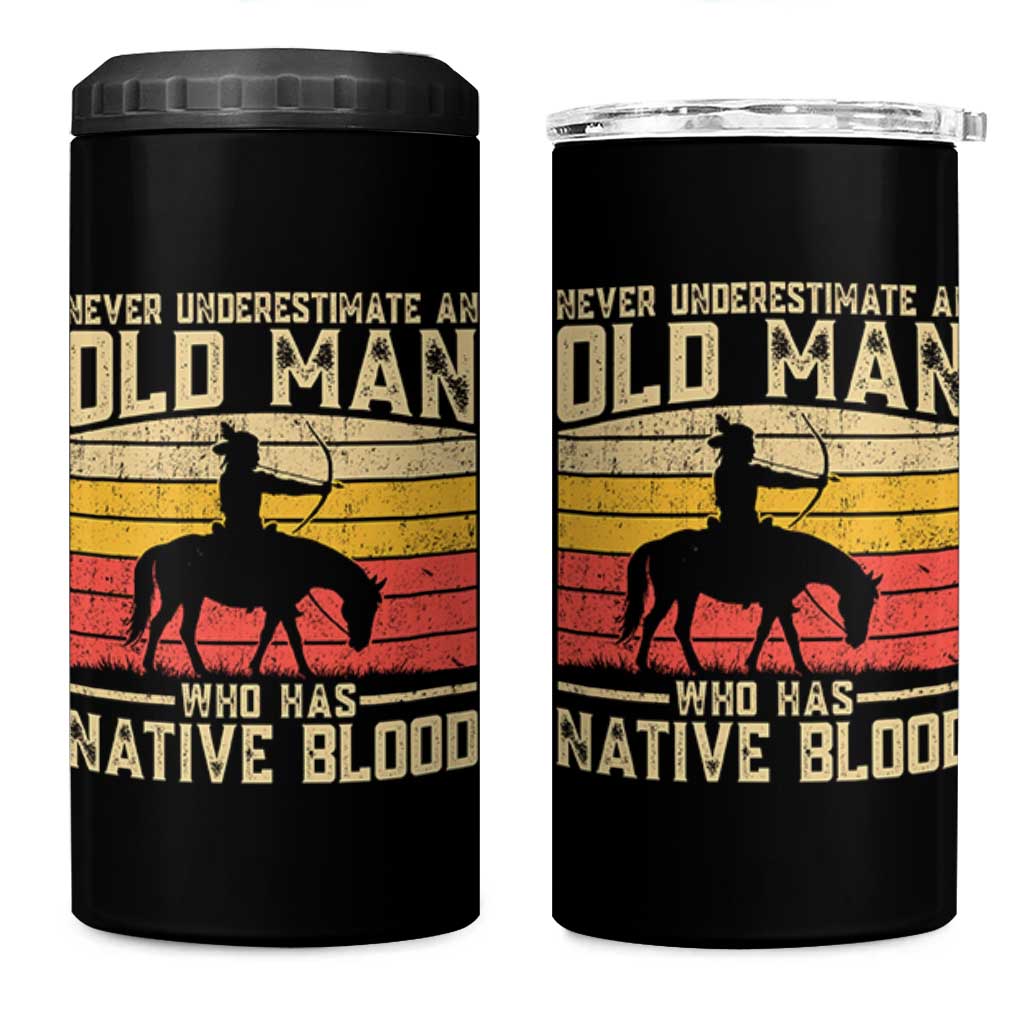 Funny Native American 4 in 1 Can Cooler Tumbler Never Underestimate An Old Man Native American - Wonder Print Shop