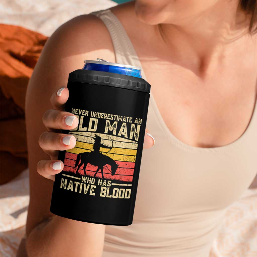 Funny Native American 4 in 1 Can Cooler Tumbler Never Underestimate An Old Man Native American - Wonder Print Shop