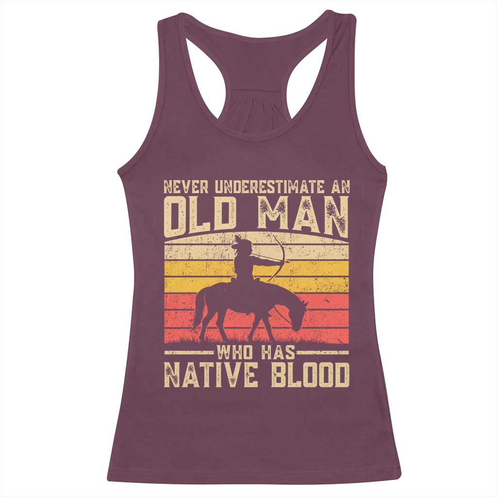 Funny Native American Racerback Tank Top Never Underestimate An Old Man Native American - Wonder Print Shop