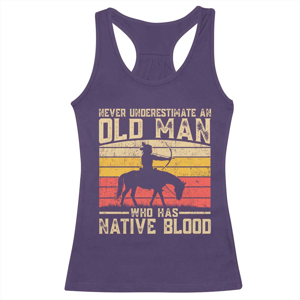Funny Native American Racerback Tank Top Never Underestimate An Old Man Native American - Wonder Print Shop