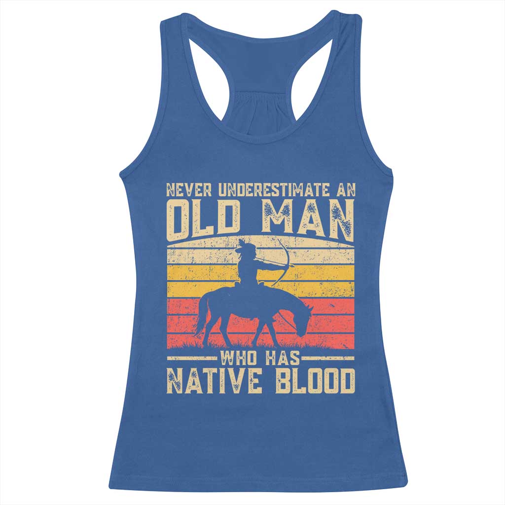 Funny Native American Racerback Tank Top Never Underestimate An Old Man Native American - Wonder Print Shop