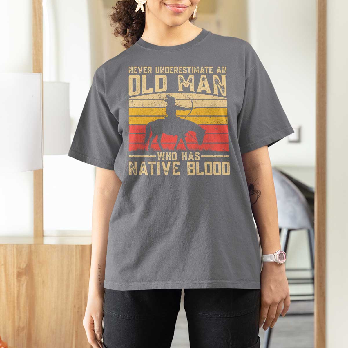 Funny Native American T Shirt For Women Never Underestimate An Old Man Native American - Wonder Print Shop