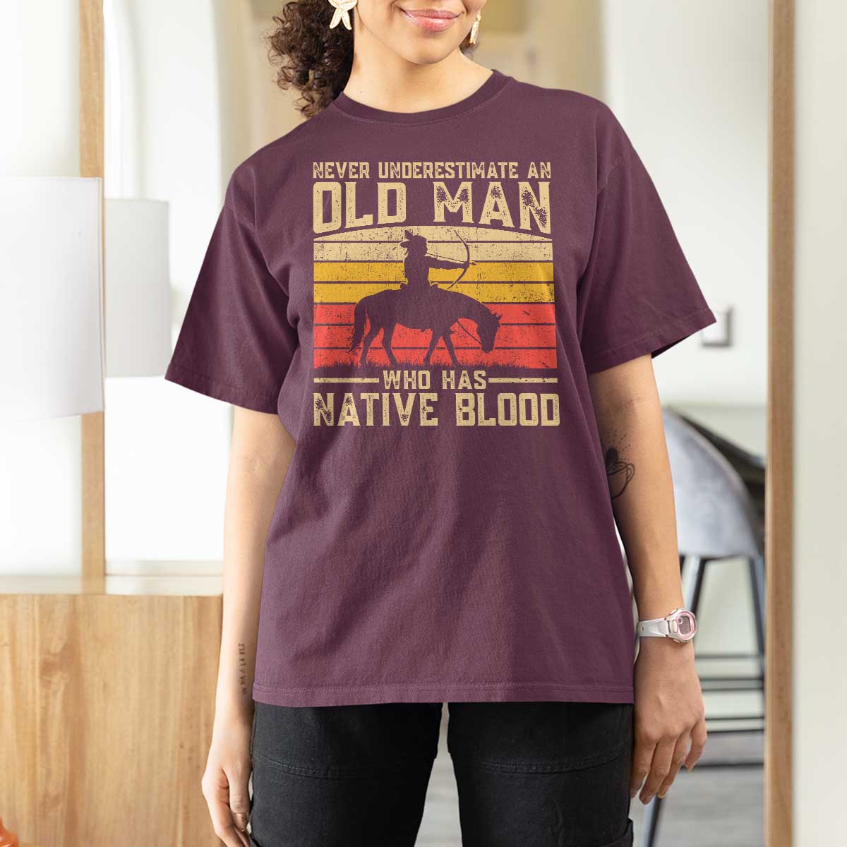 Funny Native American T Shirt For Women Never Underestimate An Old Man Native American - Wonder Print Shop