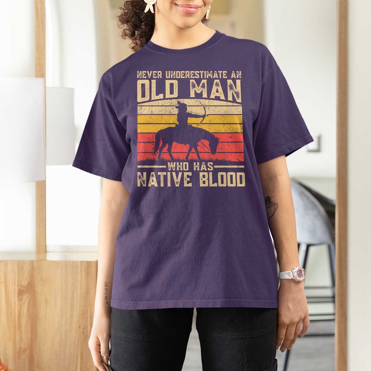 Funny Native American T Shirt For Women Never Underestimate An Old Man Native American - Wonder Print Shop
